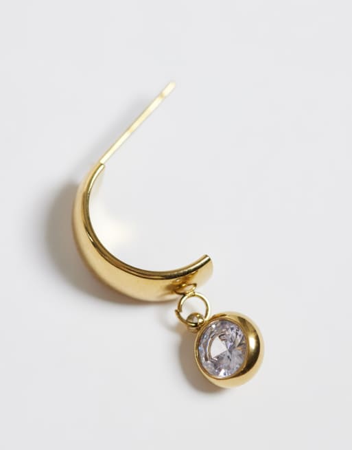 Lost Souls curve stud earrings with crystal drop charm in 18k gold plated stainless steel, 3 of 4