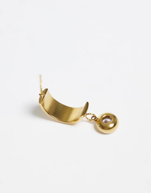 Lost Souls curve stud earrings with crystal drop charm in 18k gold plated stainless steel, 4 of 4