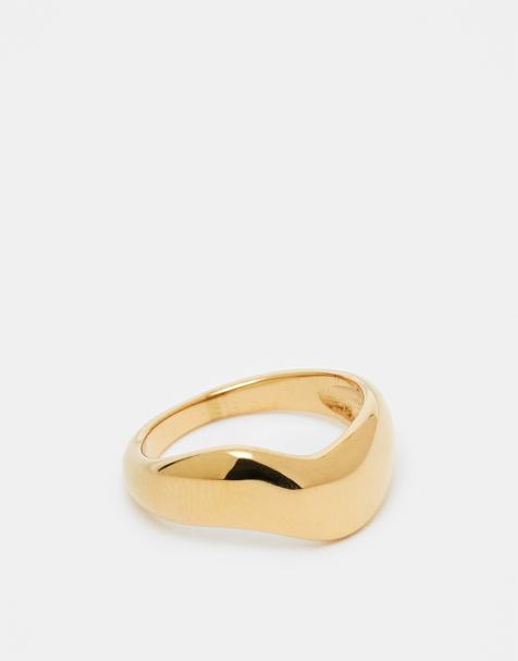 Lost Souls curved chunky band ring in 18kt gold plated stainless steel - view 1
