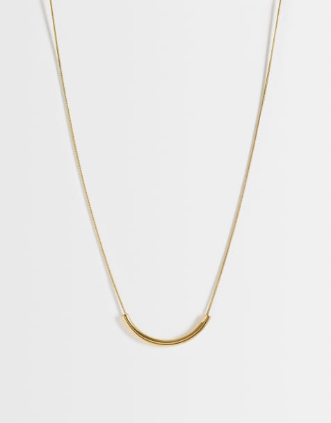 Lost Souls curved pendant necklace in 18k gold plated stainless steel - view 1