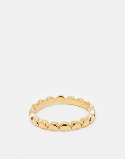 Lost Souls dainty heart band ring with crystal detail in 18ct gold plated stainless steel - view 1