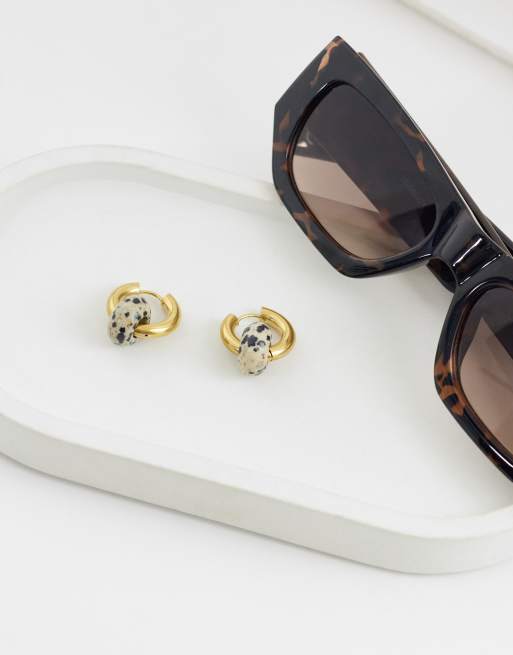 Lost Souls dalmatian jasper natural stone hoop earrings in 18K gold plated, 2 of 4