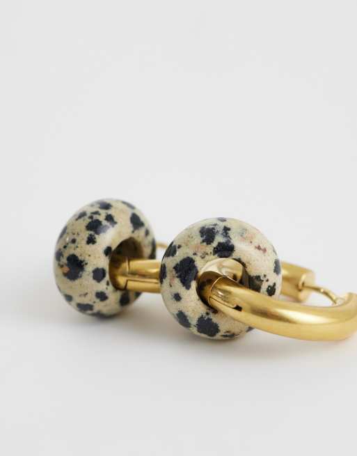 Lost Souls dalmatian jasper natural stone hoop earrings in 18K gold plated, 3 of 4