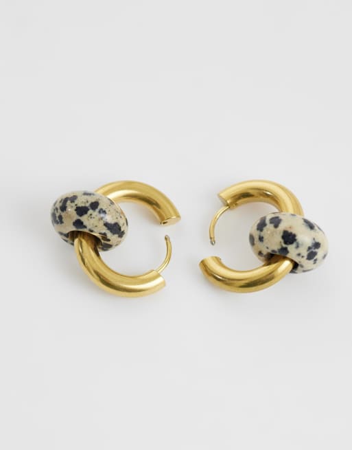 Lost Souls dalmatian jasper natural stone hoop earrings in 18K gold plated, 4 of 4