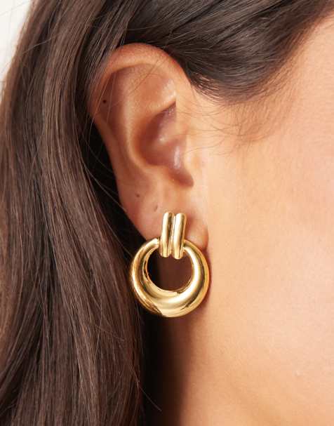 Lost Souls doorknocker stud earrings in 18ct gold plated stainless steel - view 1