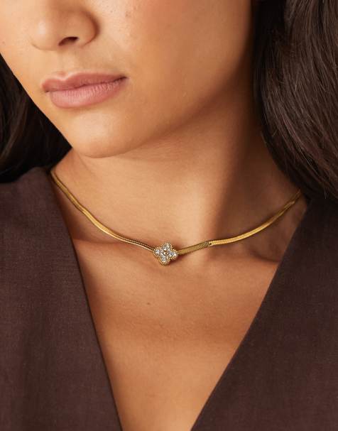 Lost Souls embellished clover pendant necklace in 18kt gold plated stainless steel - view 1