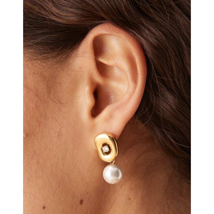 ★MIDNIGHT MOMENT.★ bumpy pearl earcuff gold Elegant Pearl Drop Earrings with CZ Accents – Gold Moon
