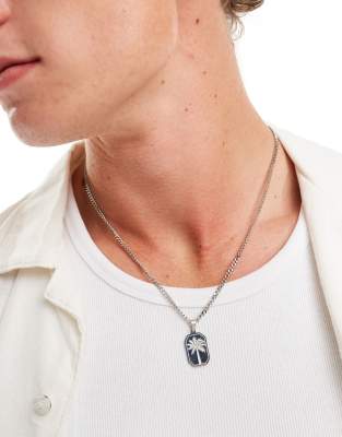 engraved palm pendant necklace in stainless steel-Silver