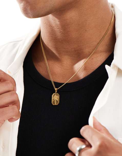 Lost Souls engraved palm tree pendant necklace in 18k gold plated - view 1