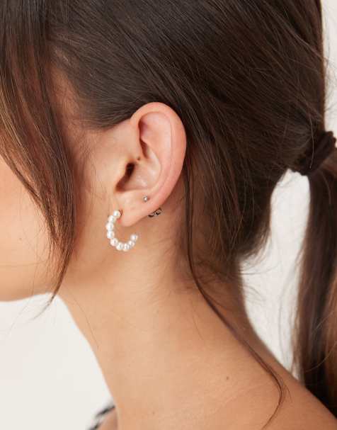 Lost Souls faux pearl hoop earrings in 18kt gold plated stainless steel - view 1