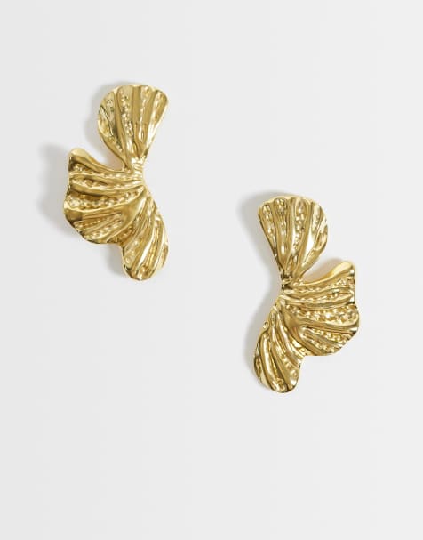 Lost Souls flower stud earrings in 18k gold plated stainless steel - view 1