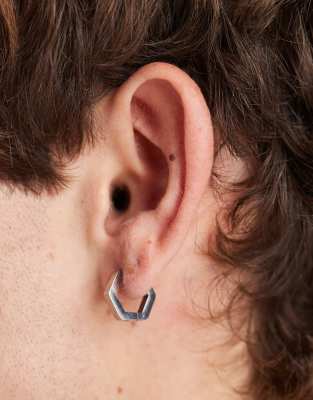 LOST SOULS Lost Souls geometric single huggie earrings in stainless steel-Silver