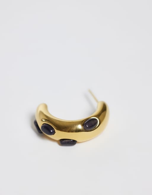 Lost Souls grå stenutsmyckade creoler i 18k guldpläterat rostfritt stål, 3 av 4