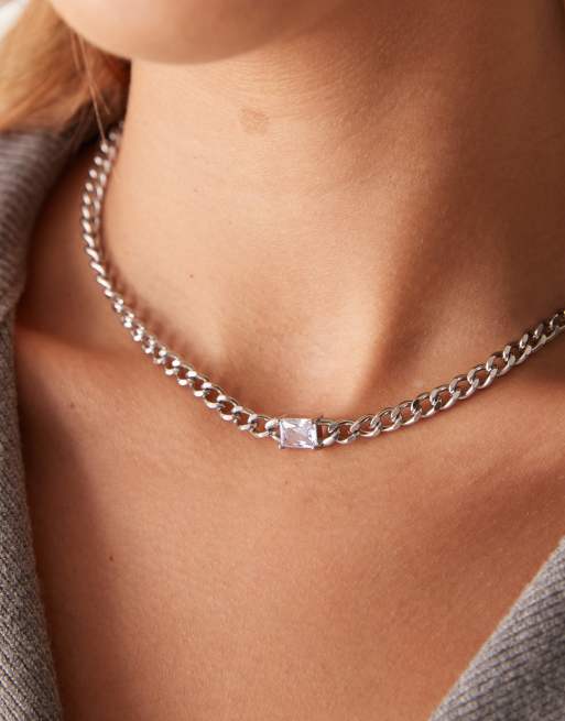 Lost Souls - Grove schakelketting van roestvrij staal met kristallen detail in zilver