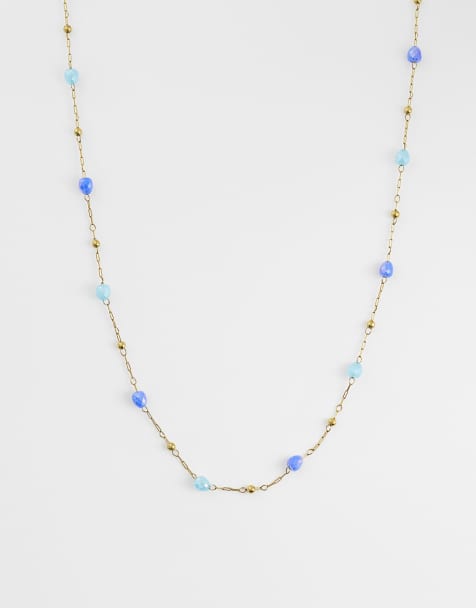 Lost Souls – Halsband i 18k guldpläterat, rostfritt stål med blå glaspärlor - view 1