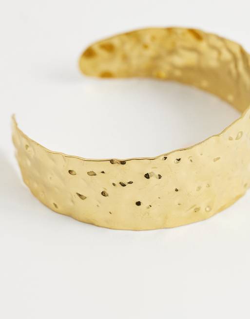 Lost Souls hammered cuff bracelet in 18kt gold plated stainless steel, 2 of 3