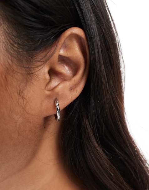 Lost Souls hammered huggie earrings in stainless steel - view 1