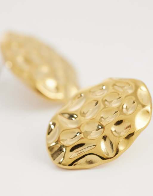 Lost Souls hammered  oval earrings in 18ct gold plated stainless steel, 4 of 4