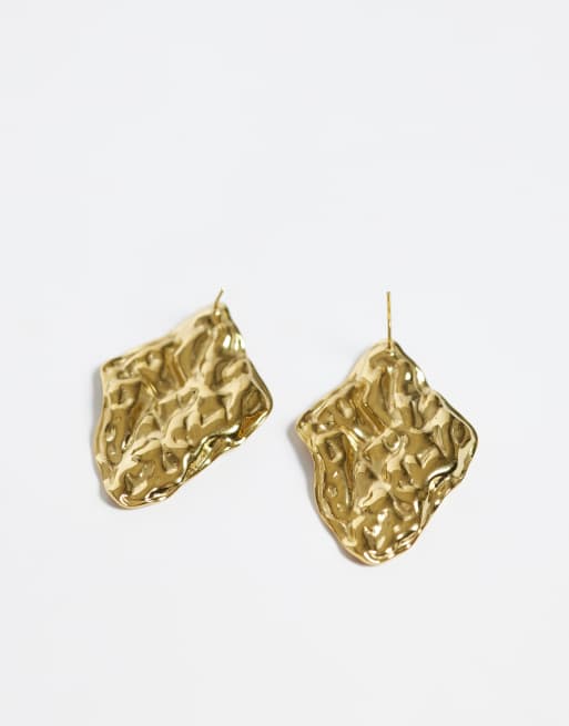 Lost Souls hammered statement stud earrings in 18k gold plated stainless steel, 3 of 4
