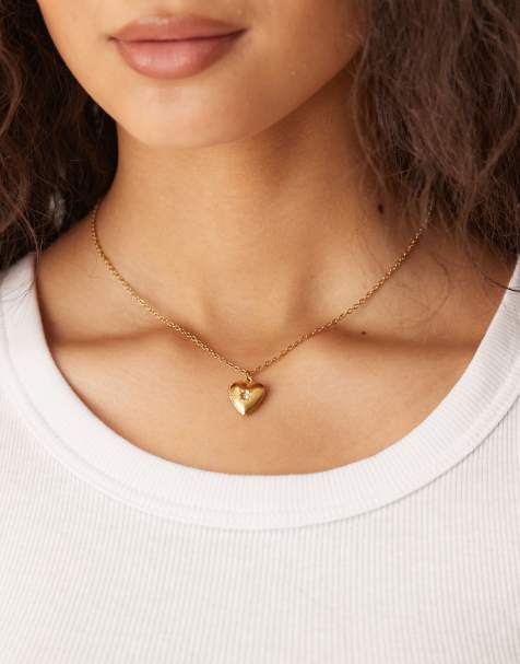 Lost Souls Heart locket pendant necklace with crystal detail in 18K gold plated - view 1