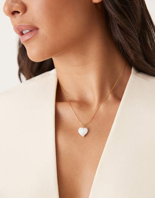 Lost Souls heart shape faux pearl pendant necklace in 18ct gold-plated stainless steel