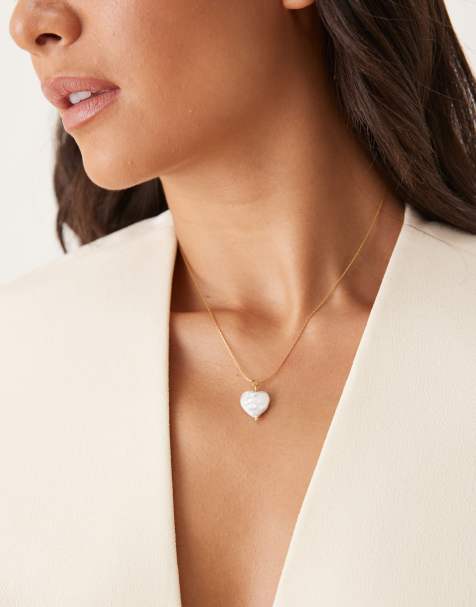 Lost Souls heart shape pearl pendant necklace in 18ct gold plated stainless steel - view 1