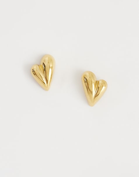 Lost Souls heart stud earrings in 18k gold plated stainless steel - view 1