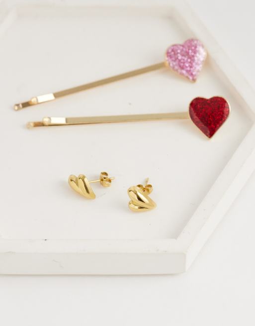 Lost Souls heart stud earrings in 18kt gold plated stainless steel, 2 of 4