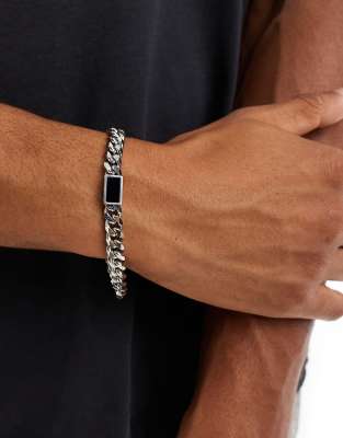 LOST SOULS Lost Souls heavy weight bracelet with rectangular resin in stainless steel-Silver