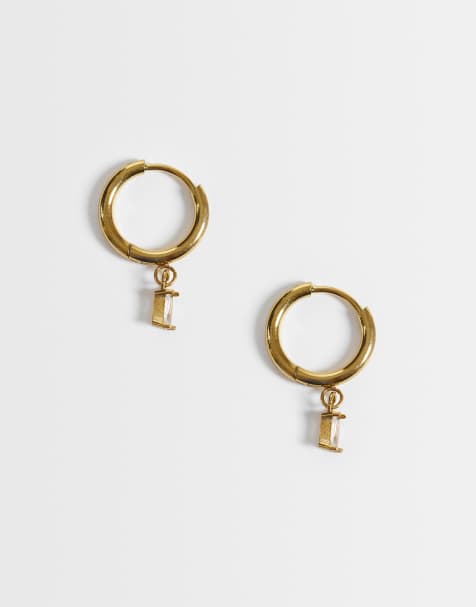Lost Souls hoop earrings with crystal charm in 18k gold plated stainless steel - view 1