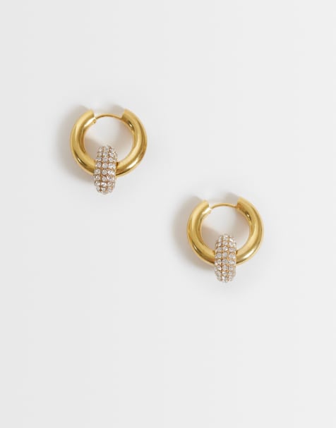 Lost Souls hoop earrings with crystal charms in 18k gold plated stainless steel - view 1