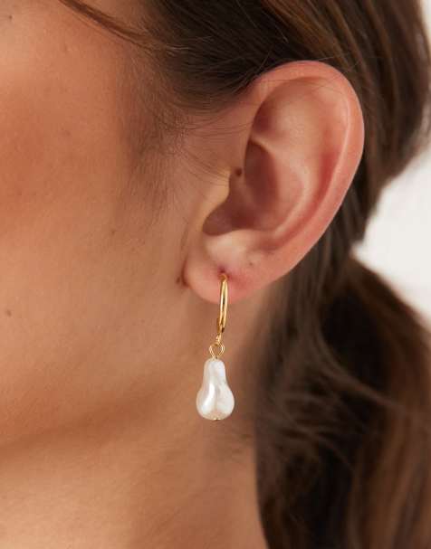 Lost Souls hoop earrings with molten pearl pendant in 18ct gold plated stainless steel - view 1