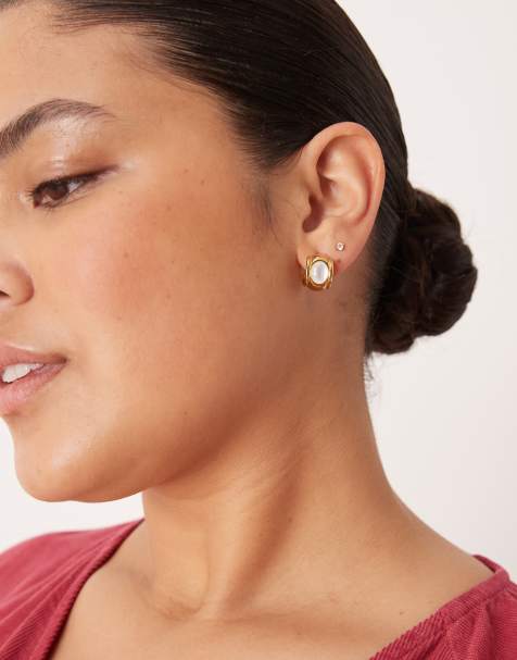 Lost Souls Hoop earrings with white stone in 18K gold plated - view 1