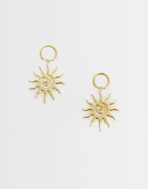 Lost Souls hoops with sun charms in 18k gold plated stainless steel - view 1