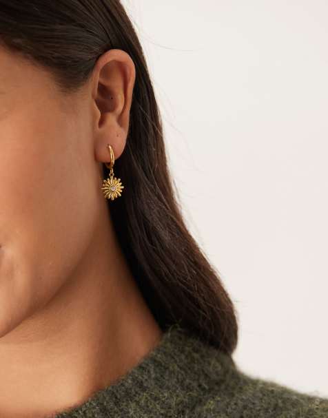 Lost Souls huggie hoop earrings with crystal star charms in 18ct gold plated stainless steel - view 1