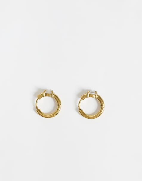 Lost Souls huggie hoop earrings with oval crystal detail in 18k gold plated stainless steel - view 1