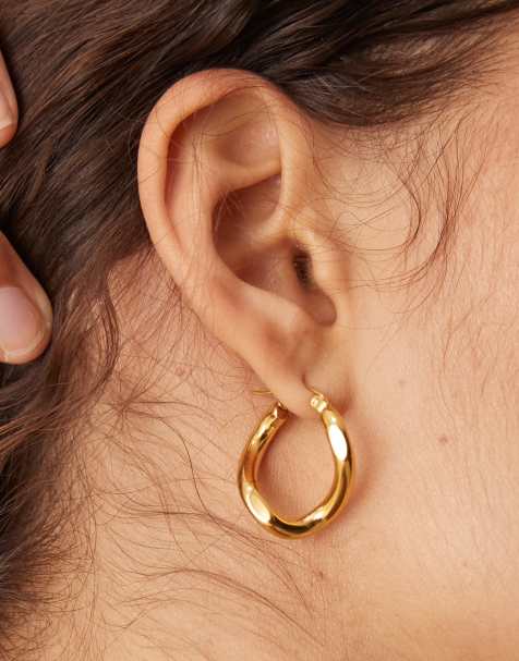 Lost Souls irregular hoop earrings in 18ct gold plated stainless steel - view 1