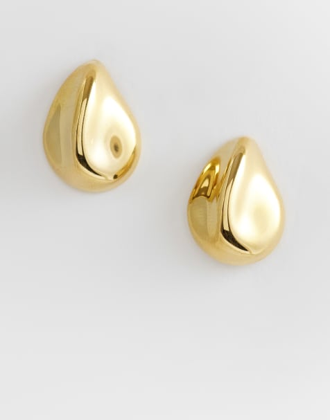 Lost souls irregular teardrop stud earring in 18ct gold plated stainless steel - view 1