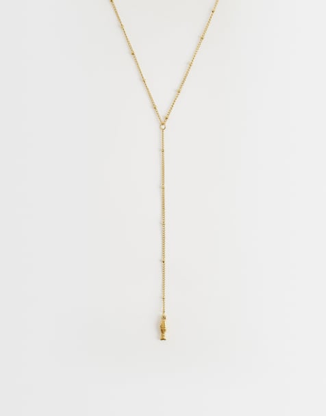 Lost Souls lariat fish pendant necklace in 18kt gold plated stainless steel - view 1