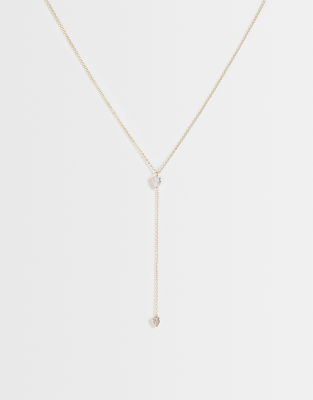 Lost Souls Lariat Necklace With Crystal Drop In Gold