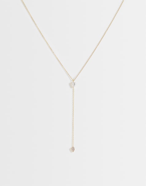 Lost Souls lariat necklace with crystal drop in 18k gold plated stainless steel - view 1