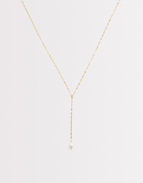 Lost Souls lariat necklace with pearl pendant in 18ct gold plated stainless steel - view 1