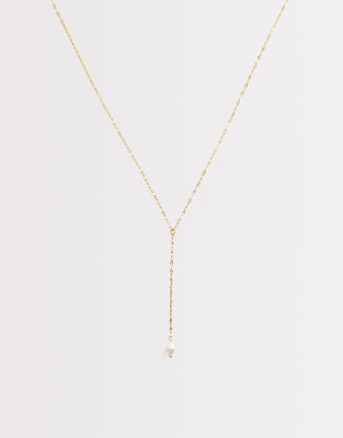 Lasso-Halskette aus Edelstahl mit 18-Karat-Vergoldung und Perlenanhänger-Goldfarben Goldfarben No Size