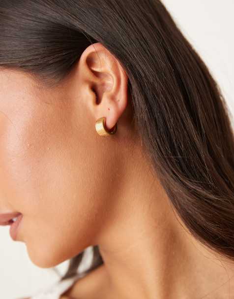 Lost Souls layered chunky hoop earrings in 18kt gold plated stainless steel - view 1