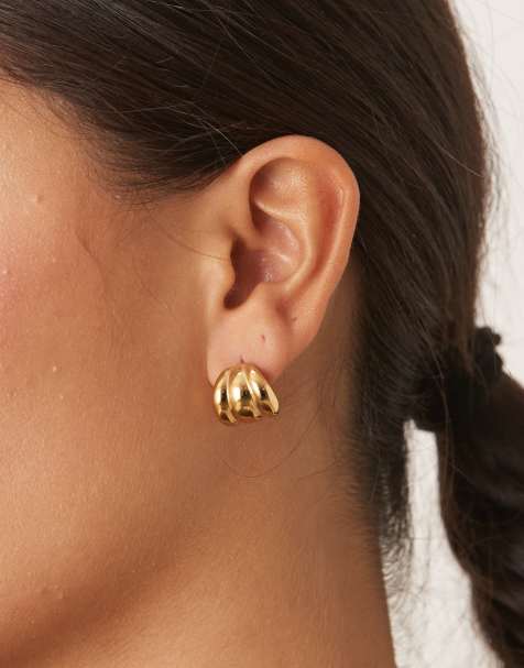 Lost Souls layered effect mini hoop earrings in 18ct gold plated stainless steel - view 1