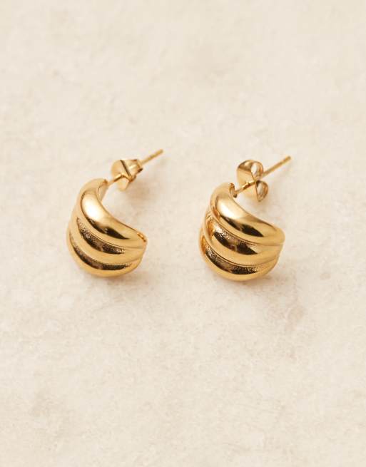 Lost Souls layered effect mini hoop earrings in 18kt gold plated stainless steel, 2 of 3