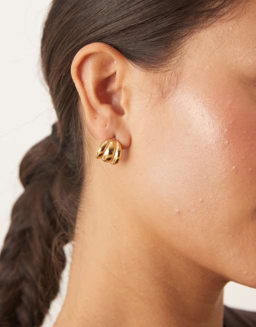 Lost Souls layered effect mini hoop earrings in 18kt gold plated stainless steel, 3 of 3
