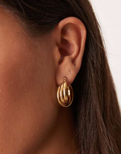 Lost Souls layered hoop earrings in 18ct gold plated stainless steel - view 1