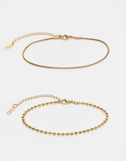 Lost Souls - Lot de 2 bracelets chaîne en plaqué or 18 carats avec maille serpentine et billes - view 1