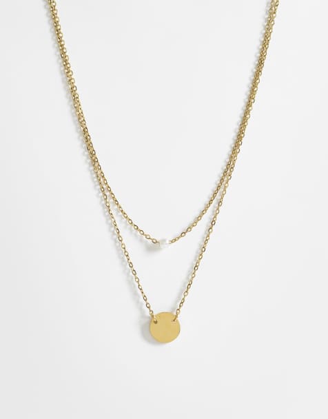 Lost Souls - Lot de 2 colliers en acier inoxydable plaqué or 18 carats avec disque doré et mini perle - view 1
